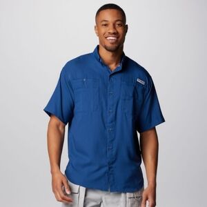 Columbia Men's PFG Tamiami II Blue Short Sleeve Button Up Shirt Size XXL‎